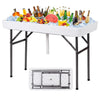 Folding Ice Cooler Table - Portable Beverage Cooler, Buffet Server with Skirt & Drain - Party, Picnic, BBQ, Camping - White 24 in x 47.5 in x 32.5 in