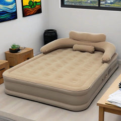 Buric double bed Large Size Air Mattress with Headboard - Dual Pump, Inflatable Camping Airbed Electric(Brown75.5" x 59.8" x 15.7")