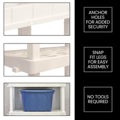 Oskar Plastic Storage Shelves 5-Tier Garage Organizer 74"H x 36"W x 18"D, White 750lb Capacity