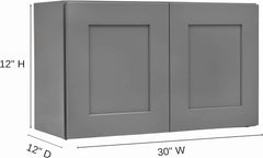 Gray Shaker Wall Cabinet - Ready to Assemble, Perfect for Kitchen, Laundry, Garage or Bathroom Storage - 30" W x 12" H x 12" D