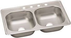 Elkay DD233224 22 Gauge Stainless Steel Double Bowl Top Mount Kitchen Sink, 33 x 22 x 7.0625