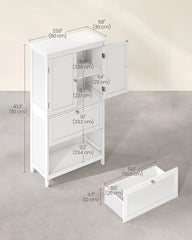 Floor Storage Cabinet, Storage Unit, Freestanding Cabinet with 2 Drawers and 2 Doors, Adjustable Shelf, 11.8 x 23.6 x 43.3 Inches, White