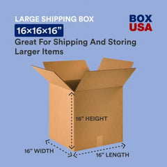 BOX USA 16 x 16 x 16 Corrugated Cardboard Boxes, Medium 16"L x 16"W x 16"H, Pack of 25 - Shipping, Packaging, Moving, Storage Box for Home or Business, Strong Wholesale Bulk Boxes