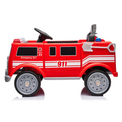 2026 12V Kids Fire Truck Electric Ride On One Seater with Leather Seat and RC