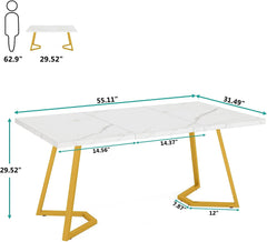 Finmind Modern Home Office Desk, Adult Study Writing Table with Metal Legs, White & Gold, 55.11" L x 31.49" D x 29.52" H