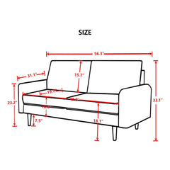 56.3'' Velvet Round Arm Loveseat, Couch with Solid Wood Frame, for Guest Room, Teenager's Room, and Small Apartment,33.1'' H x 56.3'' W x 31.1'' D