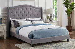 T2173 Upholstered Wingback Platform Bed Grey Linen or Charcoal Velvet