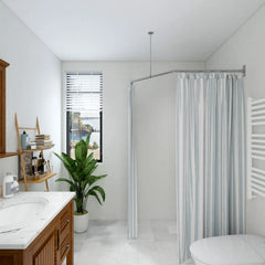 Naiture Stainless Steel 18-1/2" X 26" X 18-1/2" Neo-Angle Shower Curtain Rod with Ceiling Support, Brushed Nickel Finish