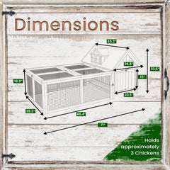 Hanover Outdoor Wooden Chicken Coop with Ramp, Large Wire Mesh Run, Waterproof Roof, Removable Tray 2.8 Ft. x 5.9 Ft. x 3.8 Ft.