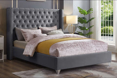 589X Velvet Wingback Platform Bed with Chrome Nailheads