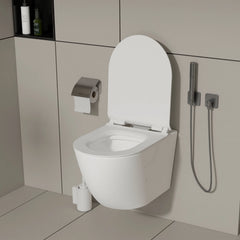 MEJE#MJ-2003R, Rimless Toilet Ceramic Nano Coating Hanging Toilet Wall Hung Toilet Bowl 21.65 x 14.17 x 14.96 inches Glossy Finish