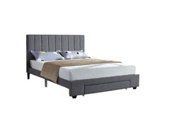 IF 5483 Grey Linen Platform Bed with Footboard Storage Drawer