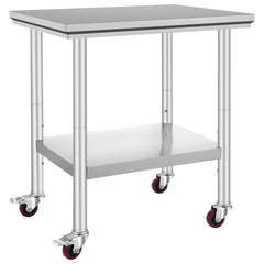 KFFKFF Stainless Steel Work Table with Wheels 24 x 30 Prep Table with casters Heavy Duty Work Table for Commercial Kitchen Restaurant Business (24 x