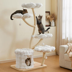 Modern Cat Tree Tower 53" - Multi-Level Cat Condo with Scratching Posts for Multiple Small & Large Cats