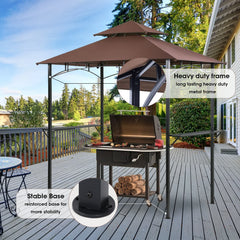 Grezone Outdoor Grill Gazebo Tent BBQ Canopy for Outdoor Grill Shelter BBQ Grill Gazebo Hardtop (L96 x W60 x H101 Inch) Brown