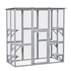 PawHut Wooden Catio Enclosure with Weather Protection, 6 Platforms, Outdoor, Large, 71" x 38.5" x 71"