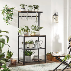 VASAGLE Kitchen Baker's Rack Microwave Oven Stand with Storage Shelves & 12 Hooks Industrial 15.7 x 23.6 x 59.6 Inches Rustic Brown and Black