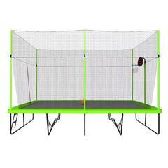 Triple Tree Rectangular Trampoline with Basketball Hoop, Green, 204.00" x 120.00" x 141.00"