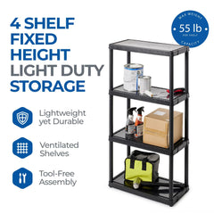 4 Shelf Fixed Height Solid Light Duty Storage Unit 12 x 24 x 48 for Home, Garage, Basement, & Laundry, Black (3 Pack)