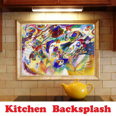 Ceramic Tile Mural-Andreas Achenbach Waterfront Painting 89. 32" w x 24" h using (12) 8 x 8 ceramic tiles