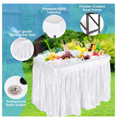 Folding Ice Cooler Table - Portable Beverage Cooler, Buffet Server with Skirt & Drain - Party, Picnic, BBQ, Camping - White 24 in x 47.5 in x 32.5 in