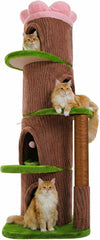 68.5" Forest Cat Tree Tower with 4 Condos & Flower Top Bed, Brown