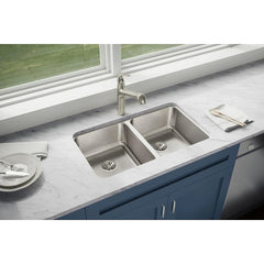Elkay Lustertone Classic Stainless Steel 30-3/4" x 18-1/2" x 7-7/8", Equal Double Bowl Undermount Sink