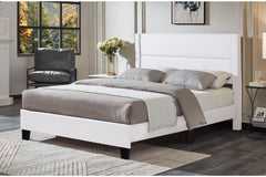 T2175W White PU Leather Look Channel Tufted Platform Bed