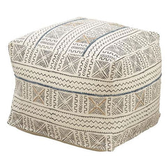 Saro Lifestyle PU663.W 20 x 20 x 14 in. Abstract Design Mudcloth Pouf, White