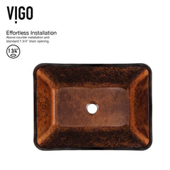 VIGO Donatello Artistic Rubywood Glass 18 in. L x 13 in. W x 4 in. H Rectangular Vessel Bathroom Sink