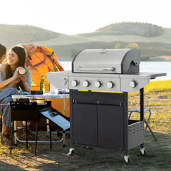 Witaxima 4-Burner Propane Gas Grill with Side Burner, 46,500 BTU Stainless Steel Outdoor BBQ Grill, Black and Silver, 47.2" x 17.9" x 45.28"
