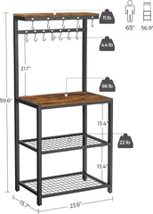 VASAGLE Kitchen Baker's Rack Microwave Oven Stand with Storage Shelves & 12 Hooks Industrial 15.7 x 23.6 x 59.6 Inches Rustic Brown and Black