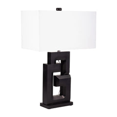 Sagebrook Home Modern Neutral Wood, 27"H Geometric Black Table Lamp - 18" x 10" x 27"