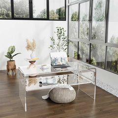 Ageszoe Coffee Table with Storage Shelf,Acrylic Modern Clear End Table,Kid's Table for Livingroom, 32"L x 16"W x 16"H"