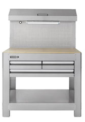 45 Inch Heavy Duty Workbench with Pegboard - Solid Oak Top, LED Light and Storage Drawers