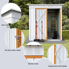 Sesslife Galvanized Steel Outdoor Storage Shed, 5' x 3' x 5.8', White
