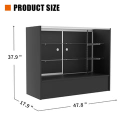 48" W x 38" H x 18" D - full vision display showcase